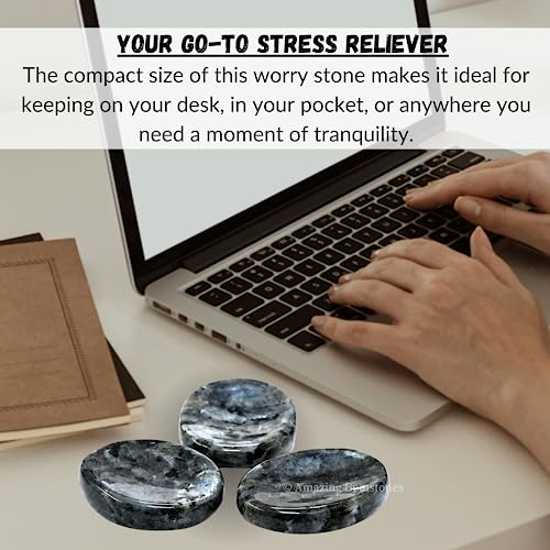 Image of Amazing Gemstone Larvikite Worry Stone Crystals and Healing Stones - Worry Stones for Stress Relief Gifts - Piedra Crystal Fidget for Meditation,Relaxation - Unique Stocking Stuffers & Birthday Gifts