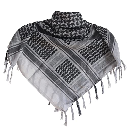 Kingree Military Shemagh Tactical Desert 100% Cotton Keffiyeh Scarf Wrap, Shemagh Head Neck Scarf, Arab Scarf (Grey)