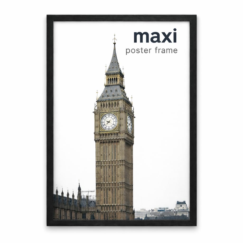 Maxi Frame EtonWood, 24 x 36 Inches Approx. Perfect for Wall Gallery Portrait Landscape Art Decor with Heavy Duty Backing and Shatter-Resistant Styrene, 36"x24" (91.4 x 61.0cm), Black