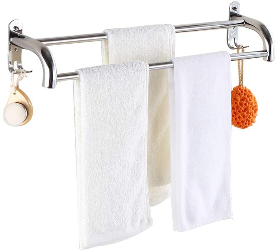 Porte-serviette double LWX en acier inoxydable avec crochets pour salle de bain