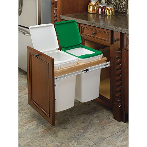 Rev-A-Shelf 4Wctm-18Dm2 Double 35 Quart Top Mount Pullout Kitchen Trash Can Waste Bin Container For 15 Inch Wide Faceframe Cabinet, White #TOP2