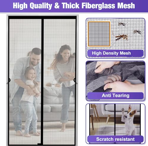 Image of KARP Fiberglass Mosquito Net for Door with Stay-Open Buckle (100 cm X 210 cm, Black) | Auto-Closing Insect Screen Full Frame Hook & Loop for All Door Types