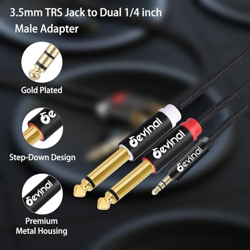 Devinal 3.5mm TRS to Dual 1/4"(6.35mm) TS Y-Cable, 1/8" to Two 6.35mm Mono Stereo Splitter Cord, Compatible for Computer Sound Cards, CD Players, Multimedia Speakers and Home Stereo Systems 3FT by Devinal - Used condition - Image 2