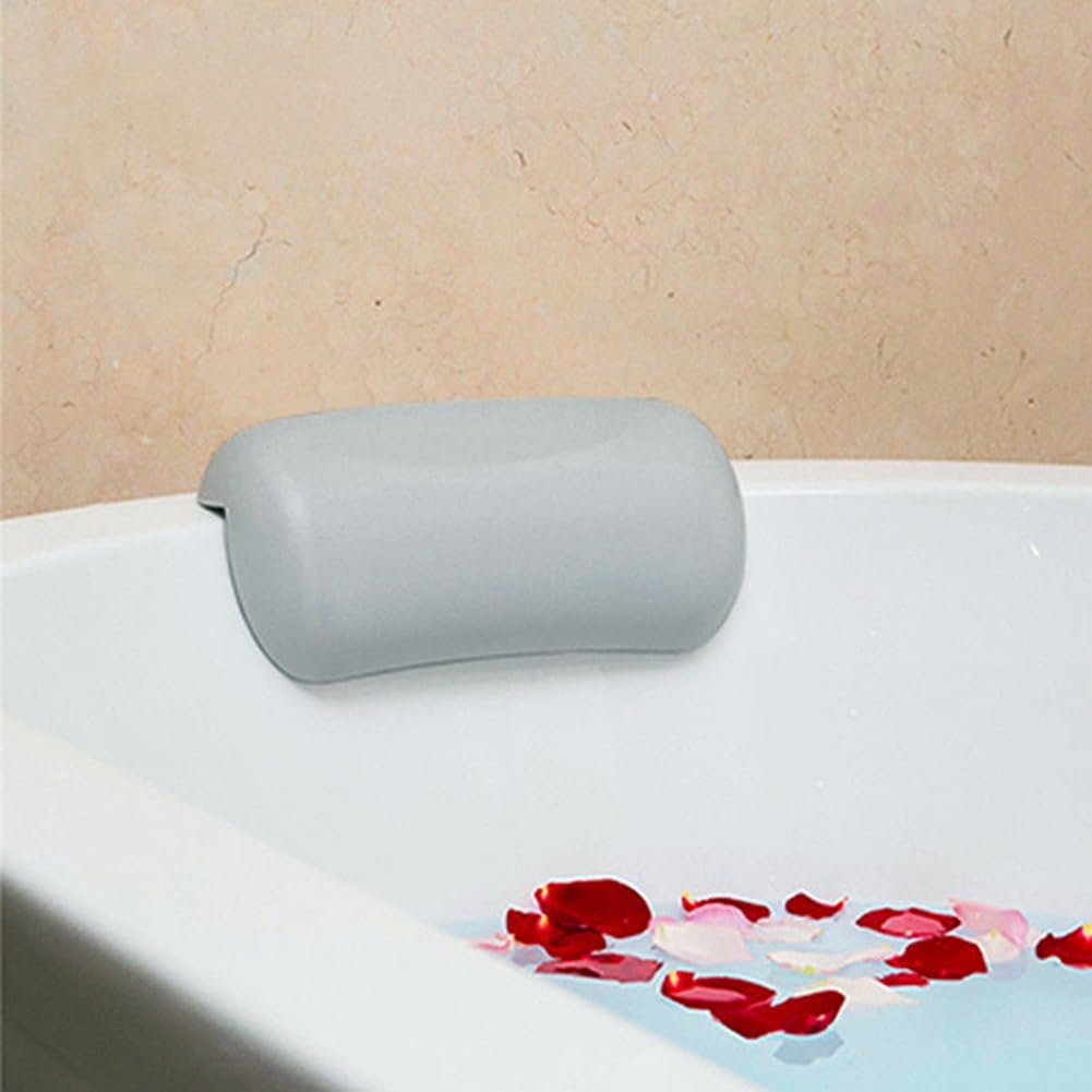 Oreiller de Bain Spa Appui-Tête de Baignoire Antidérapant Oreillers de Bain Doux et Imperméables avec Ventouses Coussin de Cou de Bain Gris