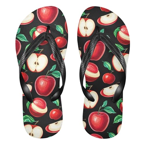 Sinestour Red Fruits Leaves Flip Flops for Beach Thong Sandals Anti-slip Lightweight Flat Slippers for Summer Travel Swim