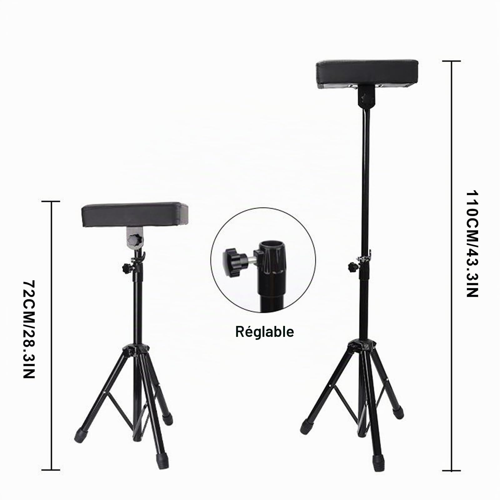 Accoudoir de tatouage avec plateau - Repose-bras pliable réglable en hauteur et en inclinaison - En cuir noir - Pour studio de tatouage
