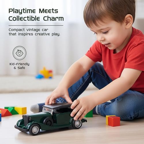 Image of Amazon Brand - Metal Die Cast 1:37 Vintage Car with Top | Green | Collectible & Durable