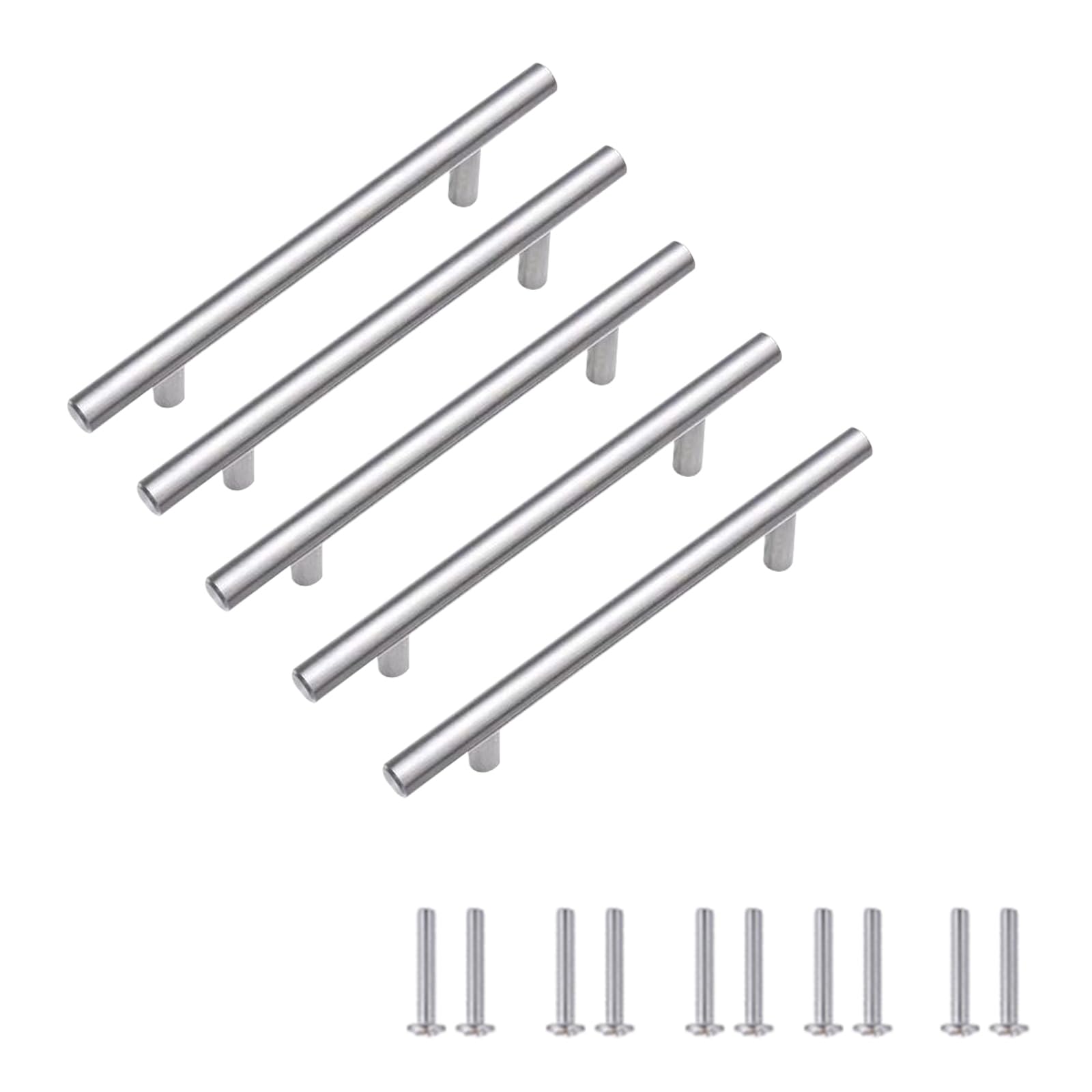 JIADEXIN 5 Stück Möbelgriffe Silber Edelstahl T Bar Griff Küchengriffe Schrankgriffe Schubladen Griffe Türgriffe mit Befestigungsschrauben für Schublade Schrank Küchenschranktüren（BA 64mm）