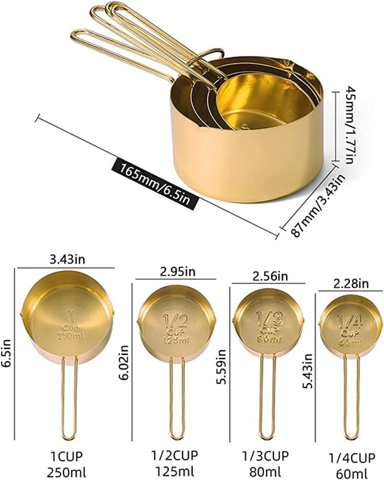 Gold Measuring Cups and Spoons Set of 8, Premium Stainless Steel with Engraved Measurement Markings, Stackable Nesting Measuring Cup & Spoon Set for Baking, Dishwasher Safe Kitchen Gift - Thumbnail 5