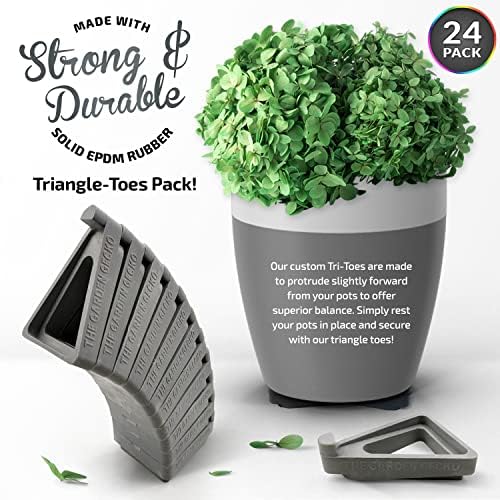 The Garden Gecko Pot feet for outdoor plant pots and flowers, solid rubber pot risers with a custom non-slip surface grip | 24 Triangle Hollow Pot-Toe Pcs | GREY WISP