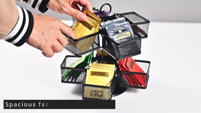 Bethom Tea Bag Organizer - 2 Tier Triangle Metal Stand For Countertop, Holds 48+ Tea Bags, 6 Compartments, Black Finish For Kitchen, Pantry, Café, Office - View #8