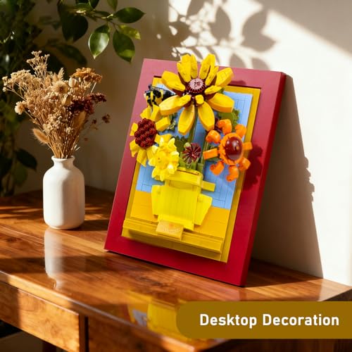 BULUOBANG Sunflowers Building Blocks Set, Sunflower Botanical Wall Art Building Toy for Home Office Decor, Christmas Birthday Presents for Lover Women 14+ Girls Boys Adults 454PCS — view 2