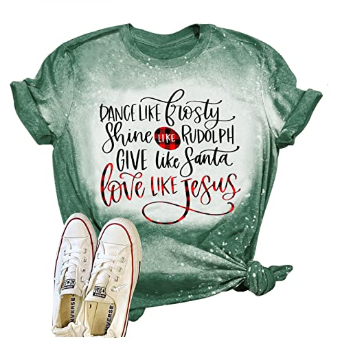 Dance Like Frosty Shine Like Rudolph Give Like Santa Love Like Jesus Camisetas para mujer con gráfico navideño blanqueado, forro polar verde con licencia oficial de star wars silent one crew., X-Large
