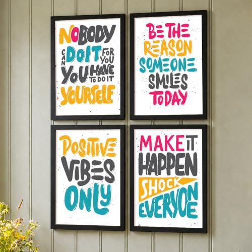 Image of PAINTINGMANTRA Motivational Wall Frames For Living room, Motivational Wall Art Quotes For Bedroom, Office And Study rooom, Set of 4, 13x18 Inch