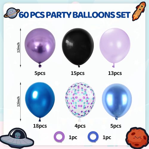 Image of Black Purple Blue Balloons Set, 60 Pcs Outer Space Party Balloons, 12 Inch Metallic Blue Purple Balloon Helium for Kids Boys Astronaut Space Video Game Birthday Wedding Baby Shower Party Decorations