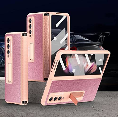 Coque Samsung Galaxy Z Fold 4 rose avec protection écran verre et charnière béquille