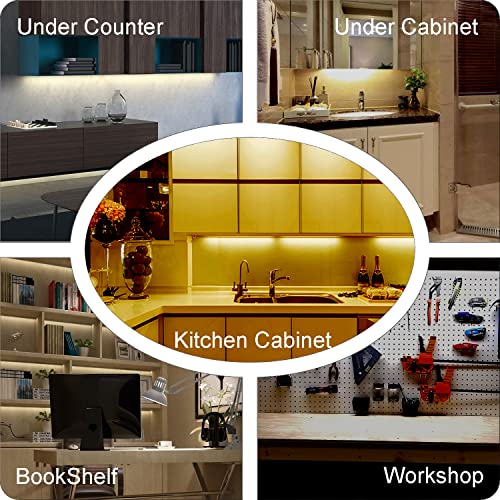 Image of LED Under Cabinet Lighting Touch Under Cabinet Lights Built-in Adjustable Cable & External Cable 3 Panel Under Counter Lights for Kitchen 12W 1350Lm 3000K Warm White Closet Light for Timer