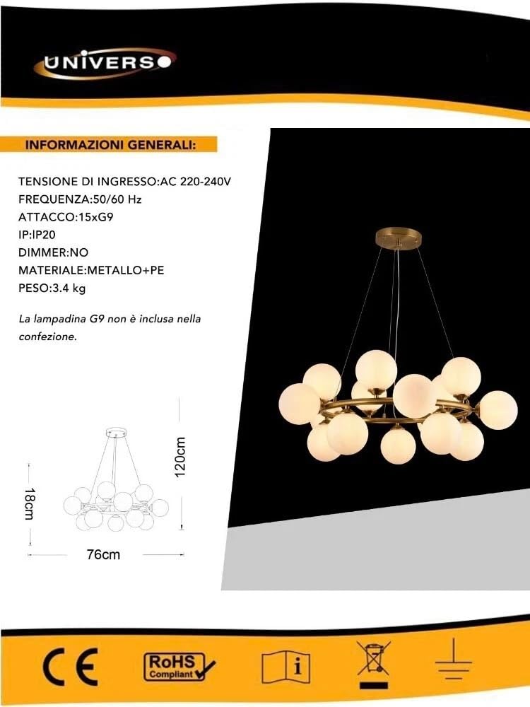 Qazqa Lampada A Sospensione Design Monaco, 8 Luci, 110 Cm, Grigio, Per Soggiorno E Cucina, Attacco G9 (Lampadine Escluse)