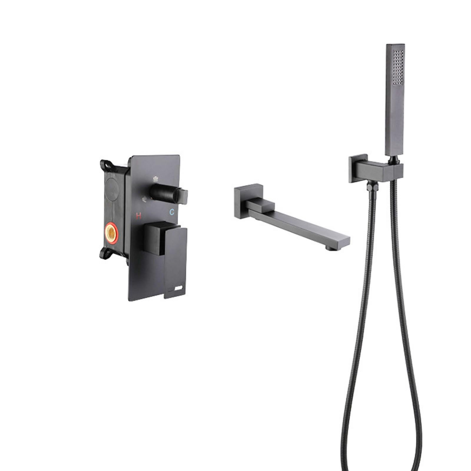 BHGFYXBS Bath Mixer Tap Black + Rose Gold Bath Tub Mixer Tap With Shower Swivel Spout Shower Mixer Tap Set For Bath Single Lever Tap,Grey