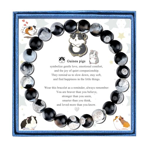 LIUANAN Guinea Pig Charm Amethyst Bracelet for Women Guinea-Pigs Spirit Jewelry Natural Stone Amethyst Gift for Animal Lovers Intuition Protection Crystal Gifts