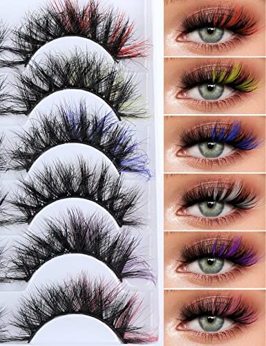 Colored Lashes Fluffy Faux Mink Christmas Lashes With Color 6 Pairs White Pink Wispy Soft Fake Eyelashes By Lanflower #TOP2