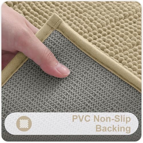 Kitinjoy Non Slip Chenille Bath Mat, Extra Soft Bathroom Mat, Super Absorbent Fluffy Bath Mats for Bathroom, Machine-Washable Quick Dry Bath Rug Foot Mat, 24"x47", Dark Beige by Kitinjoy - Image 4