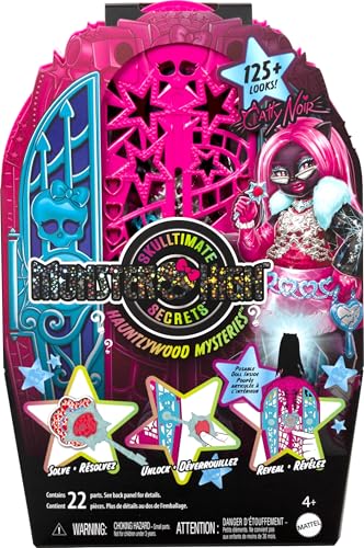 Monster High Skulltimate Secrets Doll and Accessories Set, Hauntlywood Mysteries Catty Noir with Reveal Closet & 19+ Glam Surprises Like Doll Clothes