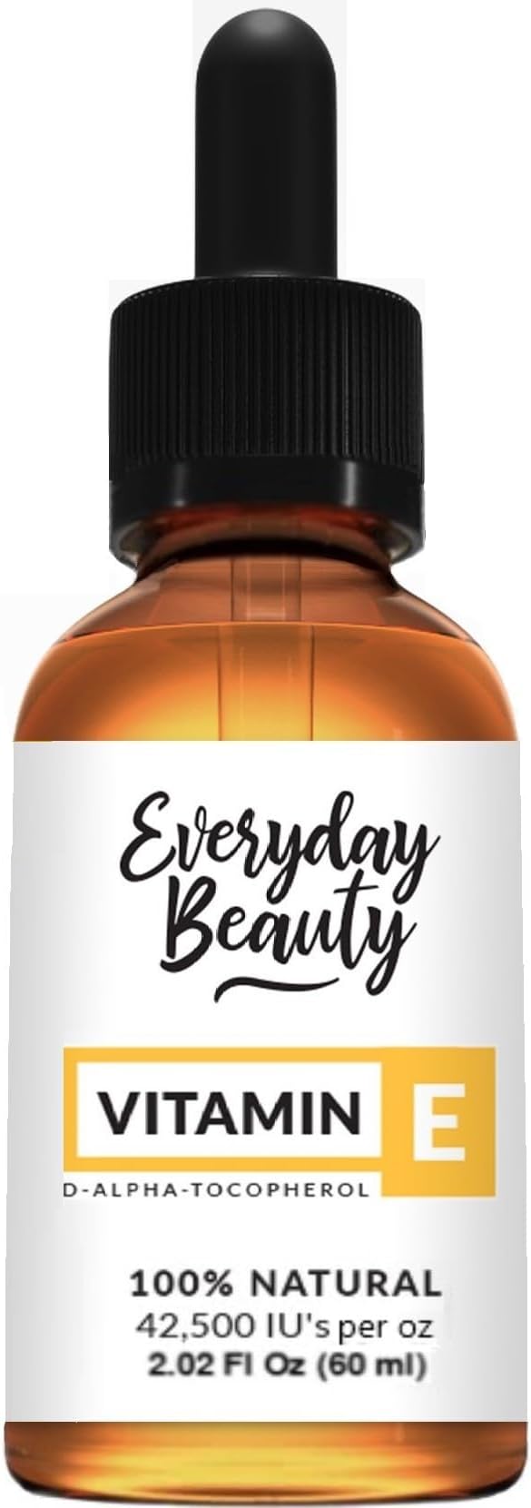 Pure Vitamin E Oil - D-Alpha Tocopherol 100% Pure & All Natural 2.02 Fl Oz Glass Bottle & Dropper 42,500 IU per oz - Thick, Amber Color, Nutty Aroma From Wheat Germ - Face Body Hair