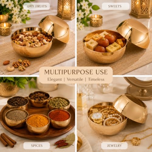 Image of Pure Source India 4 Inch Handcrafted Kansa Bowl | Traditional Bronze Serving & Dining Bowl (6)