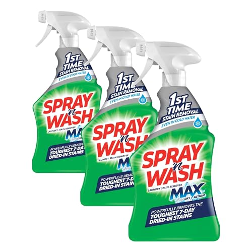 Spray N’ Wash Max Stain Remover Spray, Laundry Pre-Treat for Tough Stains, 16oz (3-count)