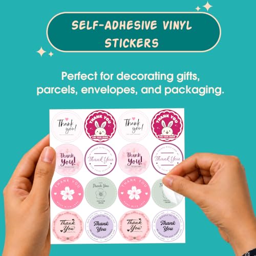 Image of Trifirt Multiple Thank You Stickers for Packaging | 1.5 Inch Vinyl Self Adhesive Labels | Easy Peel & Stick for Small Business, Gift Wrapping, Envelopes, Boxes, Mailers, Handmade Products & Favors