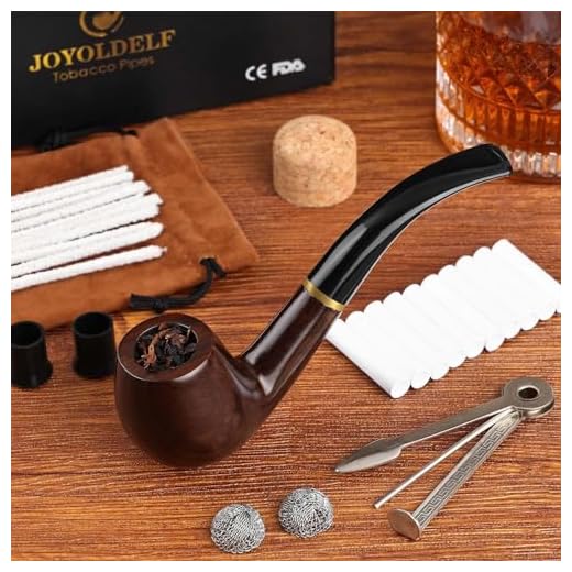 Joyoldelf Pipa de Fumar de Madera del Tabaco, Pipas de Tabaco de Pera con Limpiadores de Pipa, Filtros de Pipa de 9 mm, Espátula de Pipa 3 en 1, Con Bolsillo de Pipa y Caja de Regalo