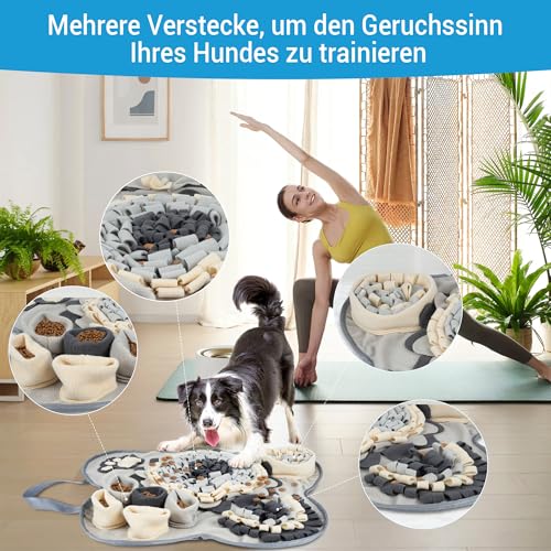 Kolamom Schnüffelteppich für Hunde, Schnüffelmatte mit 2 Knochen Spielzeug, Waschbar Futtermatte für Hunde Anti Stress Schnüffelmatte Spielteppich Für kleine & Große Hunde