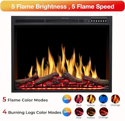 Image of R.W.FLAME 36 inch Electric Fireplace Insert, Realistic Log Recessed Electric Stove Heater, 4 Color Adjustable Flames, 8 H Timer, 5 Brightness Settings, 750 /1500W Touch Screen, Remote Control (37''X27'')