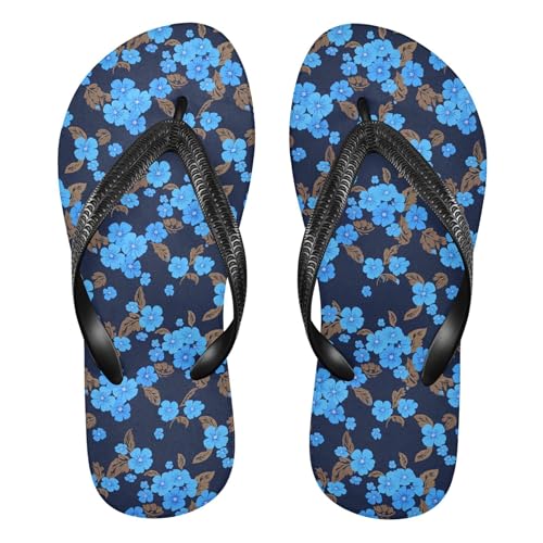 Burbuja Blue Flowers Flip Flops for Women Men, Soft Thong Sandals Rubber Slippers for Pool Beach Essentials