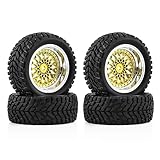 KINGCOO 4Stück 75mm Gummireifen 1,9 Zoll Plating Kunststoffräder Felgen 12mm Hex Ersatzteile für 1/14 1/16 Off Road Buggy Truck Auto 1/10 RC Auf Straße Rallye Rennwagen (Gold, Offset:6mm)
