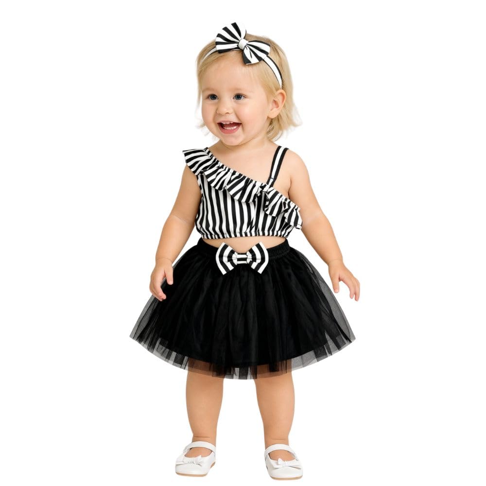 A.T.U.N. (ALL THINGS UBER NICE) Set da 3 pezzi per bambine con top corto stampato con gonna e fascia coordinati | Set da 3 pezzi per bambini