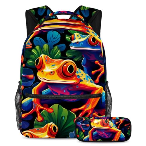 Sac à dos Cool Pop Art Frogs 88 idéal pour les étudiants filles et garçons au quotidien