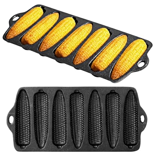 PitInnov 2 Pcs Cast Iron Cornbread Pan Cornbread Molds with 7 Corns Sticks Cornbread Loaf Cakes Corndog Baking Compatible with Oven Stovetop Grill and Campfires