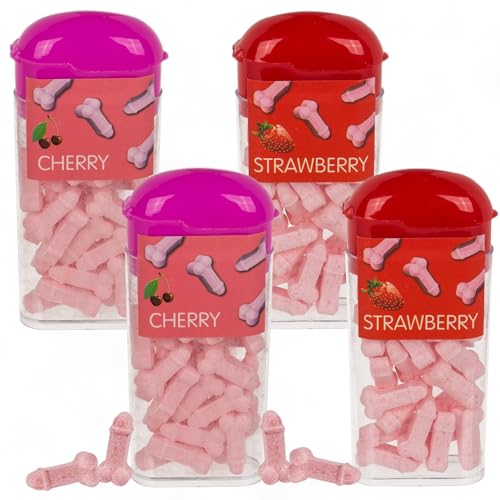 MIJOMA Fruchtige Penis-Pastillen für mehr Kicks - Leckere Genuss-Pastillen mit Spaß-Faktor. Fruchtige Geschmacksvielfalt für Unterwegs, 18g je Mini-Schachtel (Kirsche, Erdbeere, 4 Stück)