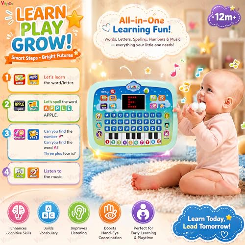Image of Vikrida Educational Learning Kids Laptop Tablet Computer Plus Piano with led Screen Music Fun Toy Activities for Kids Toddlers to Learn Alphabet ABC /Numbers /Words (Age 1- 6 Year Old)