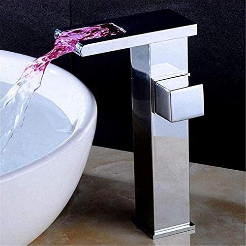 Mitigeur LED hydro-propulsé à effet cascade pour lavabo chromé