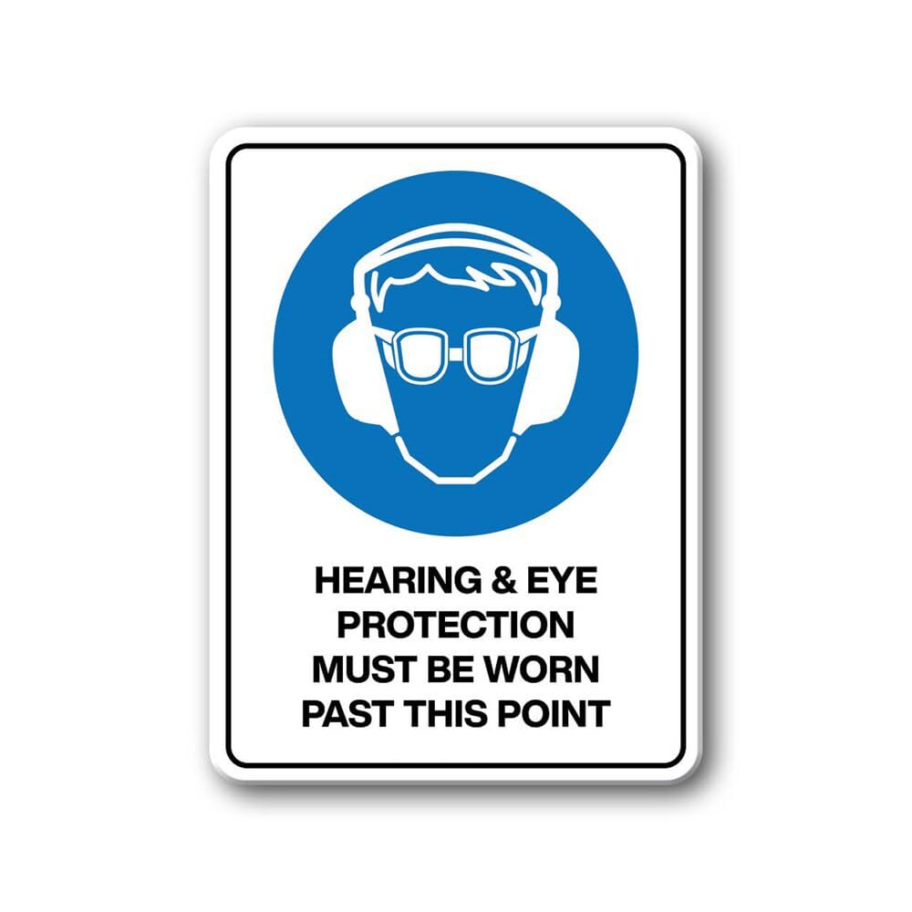 Tin sign vintage Hearing & Eye Protection Must Be Worn Past This Point Plaque Poster for Bar Pub Beer Home Garage Man Cave Wall Decor 12x8 Inch
