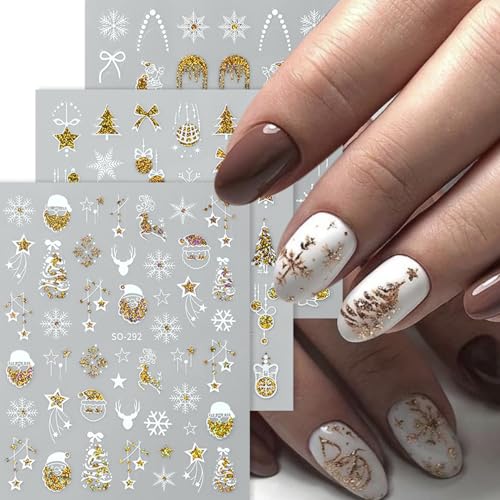 9 Sheets Christmas Tree Nail Art Stickers Decals Xmas Snowflake Nails Sticker Santa Claus Nails Decal Self-Adhesive Winter Nail Art Decals Decor for Women
