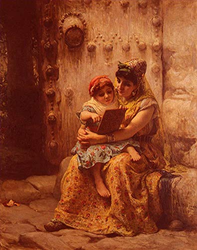 La leçon de lecture Bridgman tableau à l'huile célébrant l'amour maternel