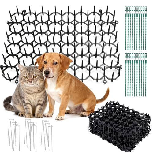 15 Piezas Pinchos Anti Gatos 15 x 20 cm, Repelente Gatos con Púas y Anclajes, Alfombrilla Anti Gatos de Plástico, Rejilla Antiespinas para Jardín Césped Interior Exterior Protección de Plantas