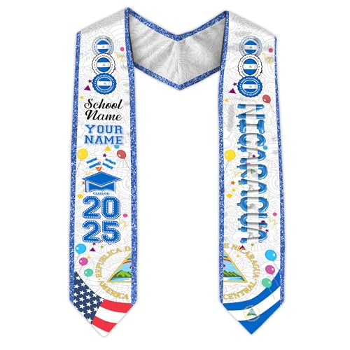 MonkeyVan Custom Nicaraguans Graduation Sash 2025, Nicaragua Graduation Stole, Nicaraguans American Flag Graduation Sash 2025 Ncrg 13