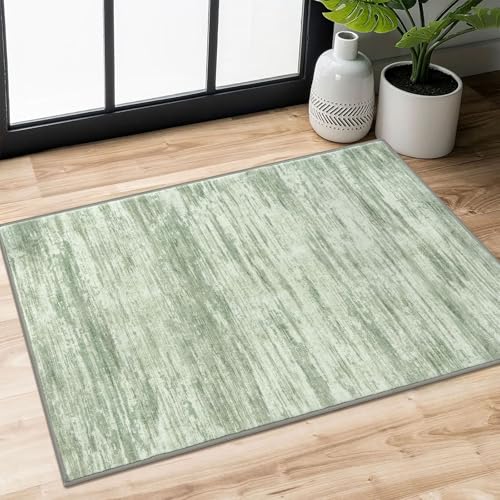 2x3 Sage Green Modern Abstract Rug for Entryway, Super Soft Small Area Rug, Washable Non-Slip Kitchen Rugs, Low-Pile Mat for Bedside, Indoor Door Mat