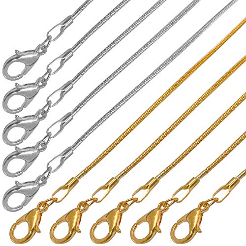 Forise 20 Pack 18 Inch Silver and Gold Plated 1.2mm DIY Snake Chain Necklace with Lobster Clasps for Jewelry Making