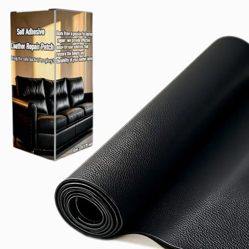 Self Adhesive Leather Repair Patch, 4 x 61 inch, Durability Leather Repair Tape, Easy-to-Stick, Vinyl Leather Repair Kit for Furniture, Car Seats, Handbags, Couch(Black)